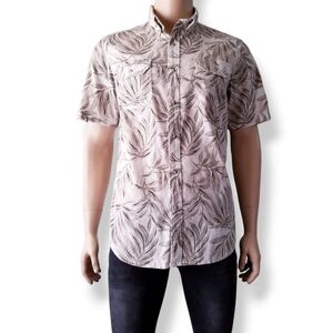 Chaps White & Green Leaf Hawaiian Print Casual Button Down Shirt Size Large